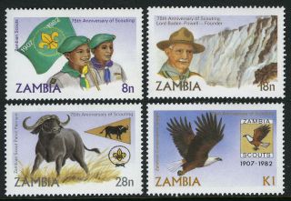 Zambia 268 - 271,  271a S/s,  Mnh.  Scouting Year.  Flag,  Horned Buffalo,  Eagle,  1982