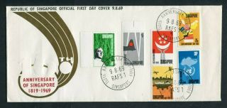 09.  08.  1969 Singapore 150th Anniv.  Of Founding Set Stamps On Fdc Unaddressed