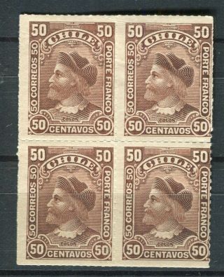 Chile; 1900s Early Columbus Rouletted Issue Fine Hinged 50c.  Block