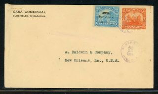 Nicaragua Postal History: Lot 123 1921 2c,  1c Pt Bluefields - Orleans $$$