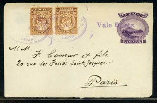 Nicaragua Postal History: Lot 119 1906 Uprated Revalued Pse Cover Front Paris $