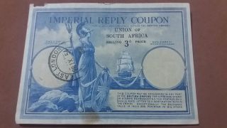 1954 3d Imperial Reply Coupon Posted EAST LONDON,  U.  K.  / Union of South Africa R 4