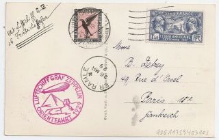 1929 Germany / France Zeppelin Mixed Franking Cover To Palestine