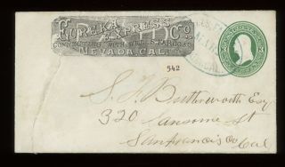 Rare Eureka Express Co Wells Fargo To Sf Nevad,  Cal Cds On 3c Green