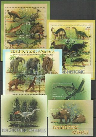 A1085 Nevis Fauna Prehistoric Animals Dinosaurs 3kb,  3bl Mnh