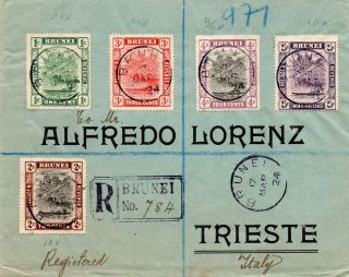 Brunei 1924 Registered Cover To Trieste Labuan Transit Cds
