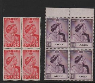 Aden 1948 Royal Silver Wedding Unmounted Mnh Set Of Stamps As Blocks Of 4