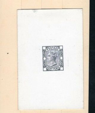 Great Britain Stamp 1876 8d Die Proof In Black On White Glazed Card With Corner