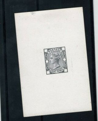 Great Britain Stamp 1876 8d Die Proof in Black on White Glazed Card with corner 2