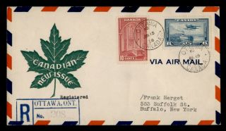 Dr Who 1938 Canada Fdc Airmail Combo Ottawa Registered E69681