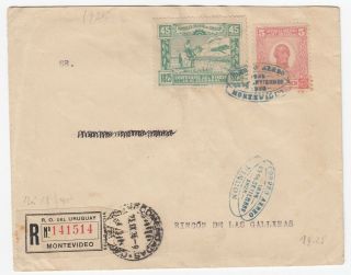 Uruguay Old Registered First Flight Cover Montevideo - Rincon 1925