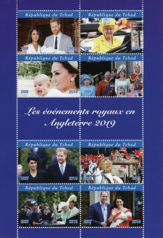 Chad 2019 Mnh Queen Elizabeth Ii Prince Harry Meghan Archie 8v Ms Royalty Stamps