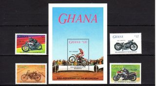 Ghana 1985 Motorcycle Mnh Mi.  1102 - 05 Bl.  249 - 50