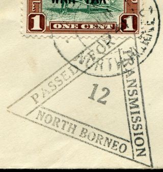 North Borneo 1941 1c & 4c on envelope Kudat - England: North Borneo ' 12 ' censor 2