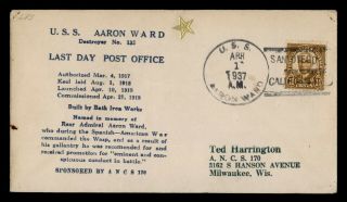 Dr Who 1937 Uss Aaron Ward Navy Ship Last Day Post Office C133318