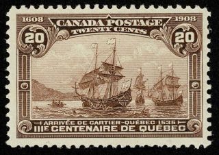 Canada Stamp Scott 103 20c Quebec Tercentenary Issue 1908 H Og $250