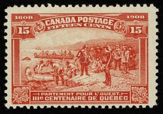 Canada Stamp Scott 102 15c Quebec Tercentenary Issue 1908 H Og $225