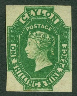 Sg 11 Ceylon 1857 - 59.  1/ - &9d Green.  Fresh Without Gum.  Good Margins.