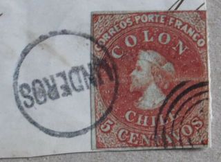Chile 1855 – Columbus Colon – Yv 4 – 5 C Red - Brown / Azure - Canceled Linderos