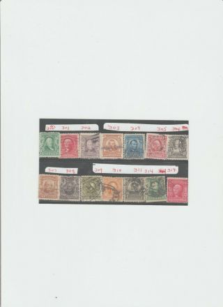Scott 300,  301 - 311,  314,  319 Series Of 1902 - 03,  14 Total Stamps Value$100