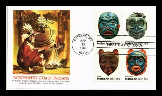 Dr Jim Stamps Us Northwest Coast Indian Masks First Day Cover Block Of Four