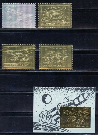Sharjah Apollo 16 Gold Foil & Silver Stamps & Gold Foil S/s Never Hinged