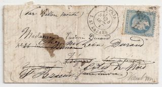 1870 France Ballon Monte Cover To Treport,  Redirected Item,  Unique