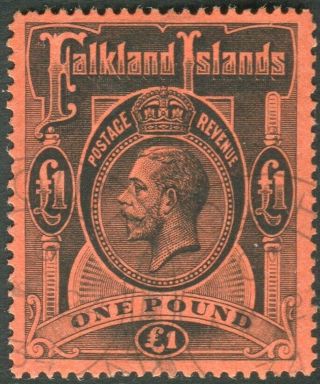 Falkland Islands - 1914 £1 Black/red.  A Fine Example Sg 69