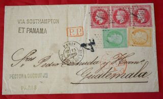 France Scott 36 Strip 1872 Folded Cover To Guatemala Via Southampton & Panama Ce