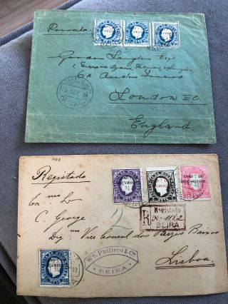 2 1884 & 1885 Portuguese Colonial Mozambique Postal Covers To Lisbon & London