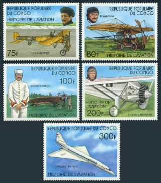 Congo Pr 421 - 425,  426,  Mnh.  Michel 593 - 597,  598 Bl.  12.  History Of Aviation,  1977.