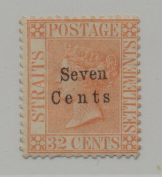Straits Settlements 1879 - 7c On 32c,  Rare No Stop Variety,  Sg 21a,  Rpsl Cert.