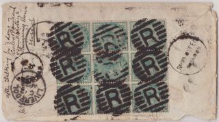 India Abroad Cover 1889 Shwegyeen – Liverpool Sg84 ½a Blue Green X9 Gu