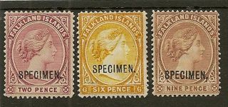 Falkland Islands 1891 Q Vict Specimen Opts Sg26s,  33s,  35s Scarce