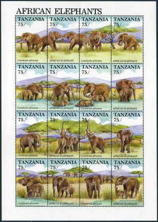 Tanzania 769 Ap Sheet,  Mnh.  Michel 926 - 941.  African Elephants 1991.