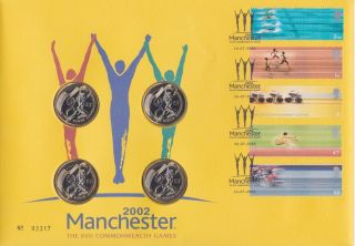Gb Stamps Souvenir Coin Cover 2002 Commonwealth Games With 4 X £2 Coin Perfect