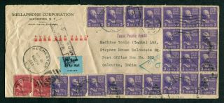 1940 U.  S.  A.  Censored Airmail Cover U.  S.  A.  To India Via Hong Kong (censor 9)