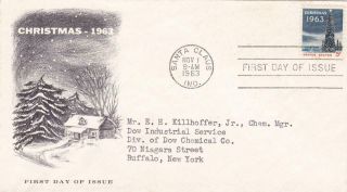First Day Cover,  Scott 1240,  Christmas,  Mellone 35,  Marg Cachet,  1963