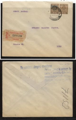 Peru 206 Invert Overprint,  J42 As Postage Cover Registered Kl1008