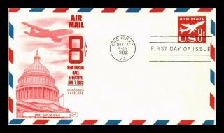 Us Cover Air Mail 8c Rate Embossed Envelope Fdc Fleetwood Cachet