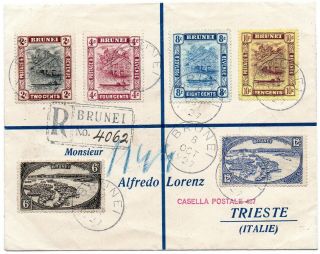 Brunei 1927 Registered Cover From Brunei To Trieste With Labuan Transit Cds