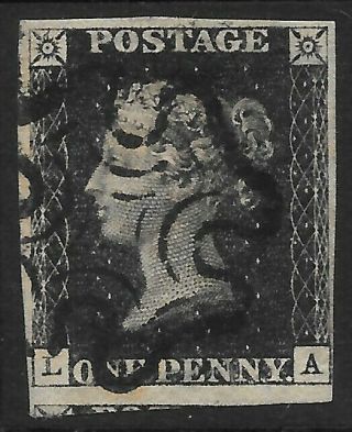 1840 - Penny Black 4 Margins Plate 9 (l - A) Very Fine