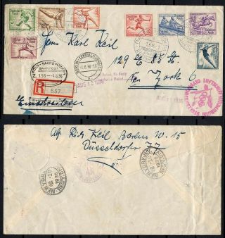 Germany 1936 Zeppelin Reg Cover To York Usa Compl.  Olympic Set Mi 609 - 616