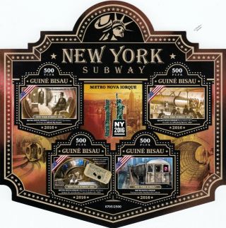 York City Subway Rapid Transit System Metro Train Stamp Sheet (2016)