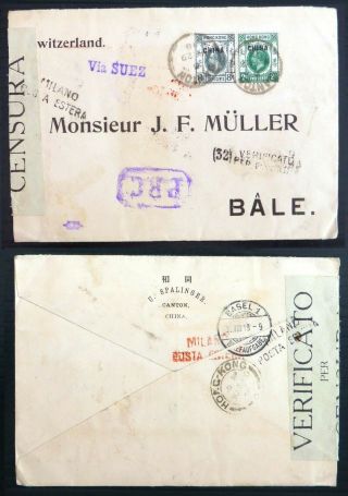 China/hong Kong 1919 Registered Censor Via Suez To Bale Bq294