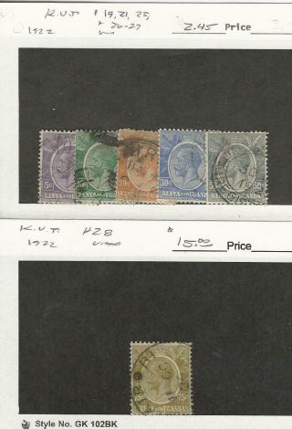 Kenya Kut,  Postage Stamp,  19,  21,  25,  26 - 27,  28,  1922,  Jfz