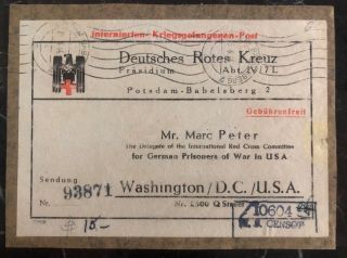 1944 Germany To Dc Usa Pow Prisoner Of War Camp Red Cross Package Label Cover