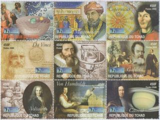 Astronomers Aristotle Galilelo Voltaire Copernicus Block Of Nine Mnh Stamps