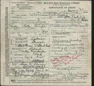 1930 Nys Death Certificate With Lithuanian Revenue Stamp
