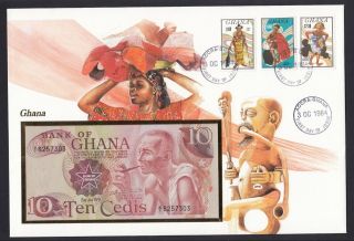 Ghana Bank Note On 1984 Cover With Native Tribal Art Design Cachet & Banknote